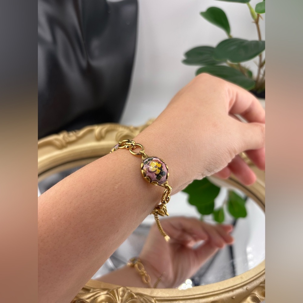 Gold Enamel Floral Charm Bracelet - Picture 4 of 6